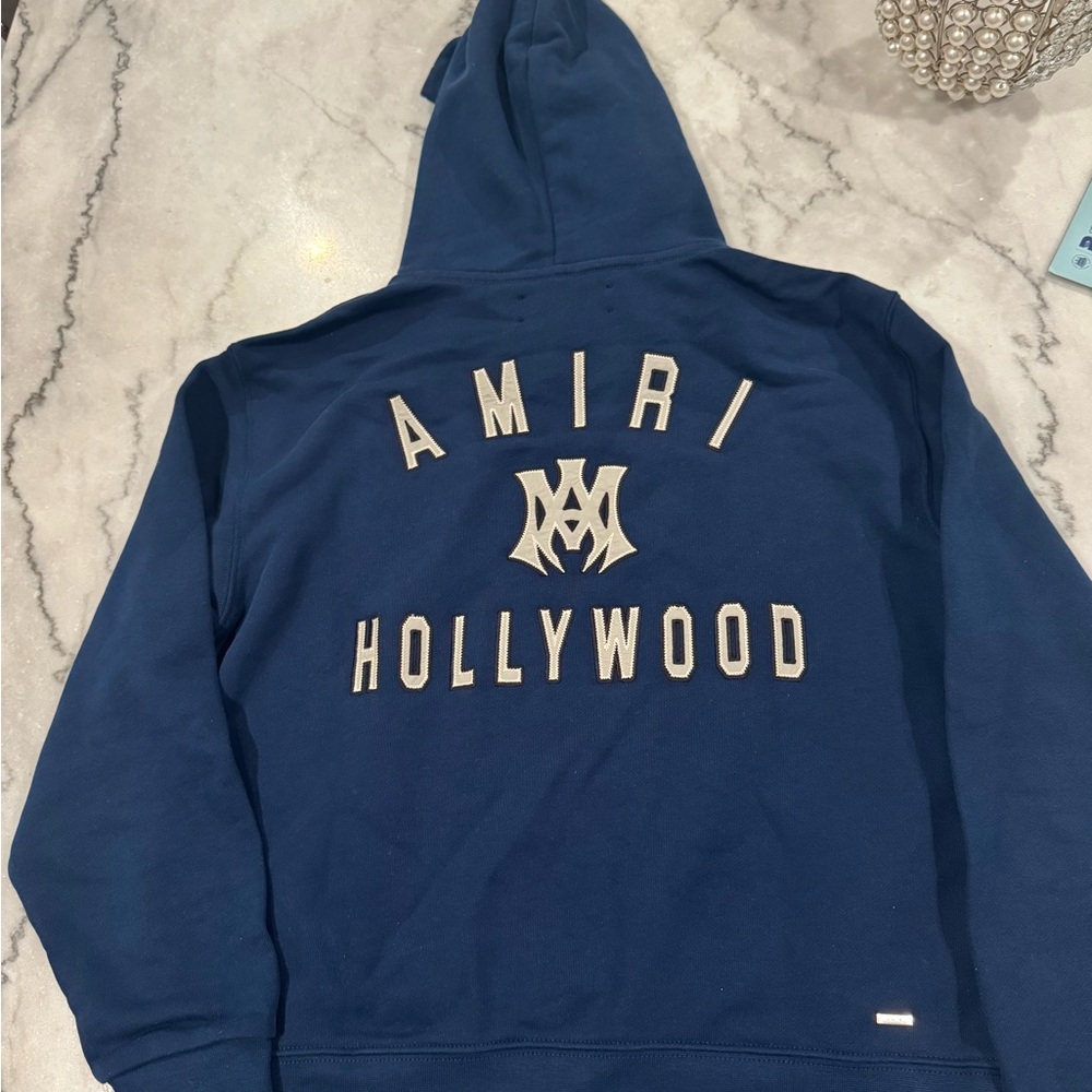 AMIRI Blue Hoodie with White Text